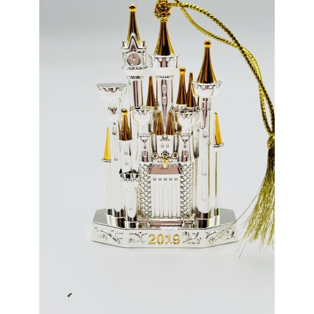 Lenox Disney Castle Ornament 2019 Silver Gold Tone Christmas w Tassel‎